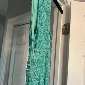 Sherri Hill Blue Embellished High-Low Sheath Dress